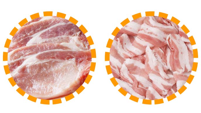 豚ロース肉（左）とバラ肉（右）